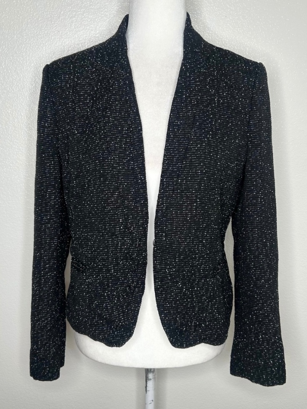 Loft Womens Black Tweed TextureOpen Front Blazer Jacket Size 8